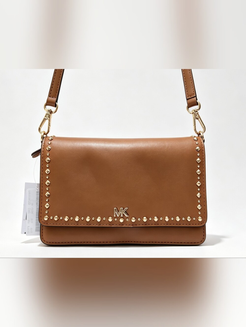 NWT Michael Kors Brown Leather Studded Crossbody Wallet Purse